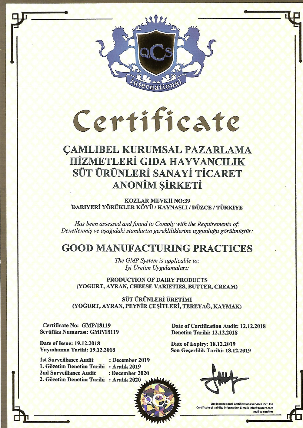 GMP - Good Manufacturing Practices Sertifikası